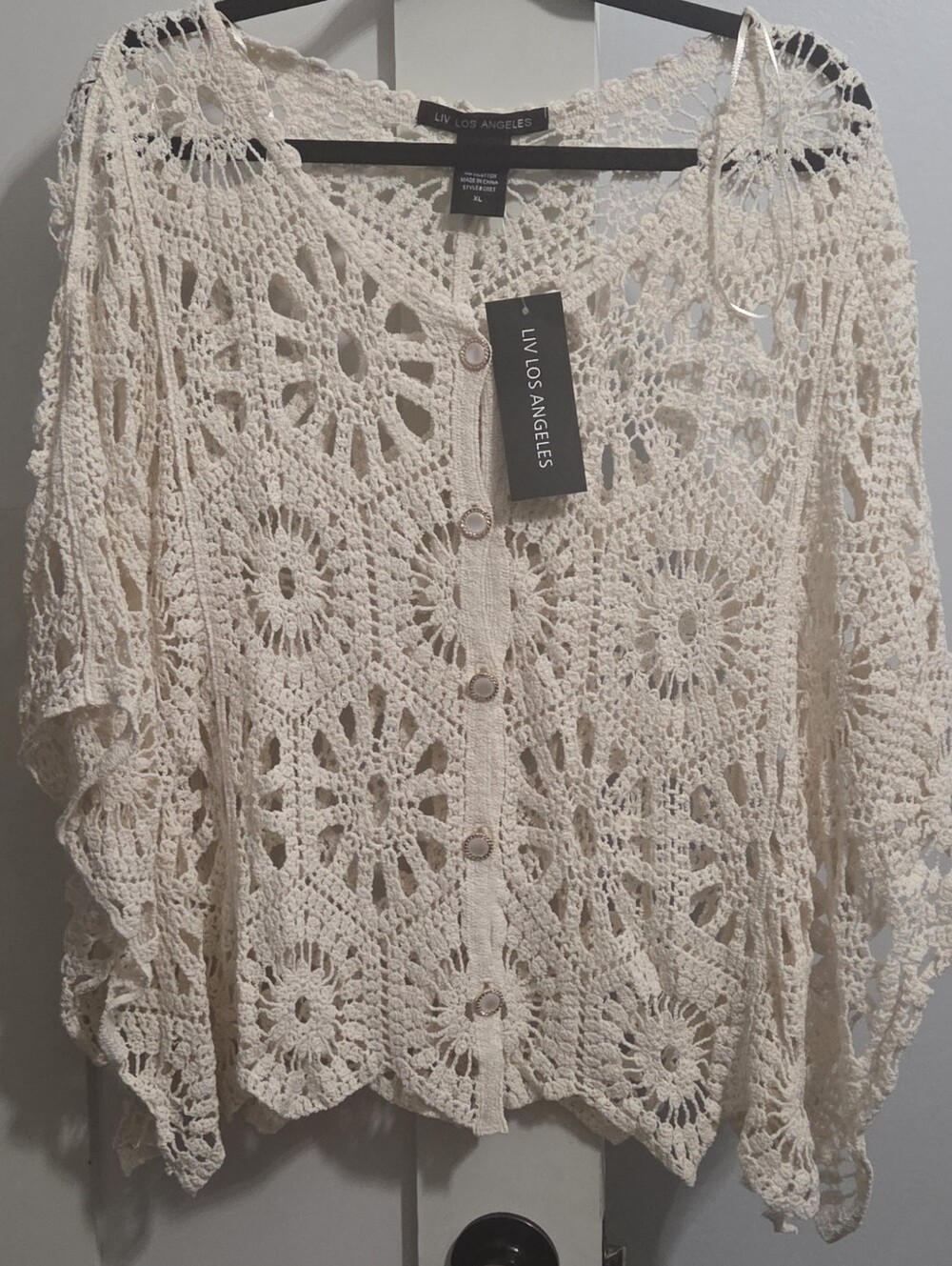 LIV Los Angeles Cream Crochet Button-Front Cardigan